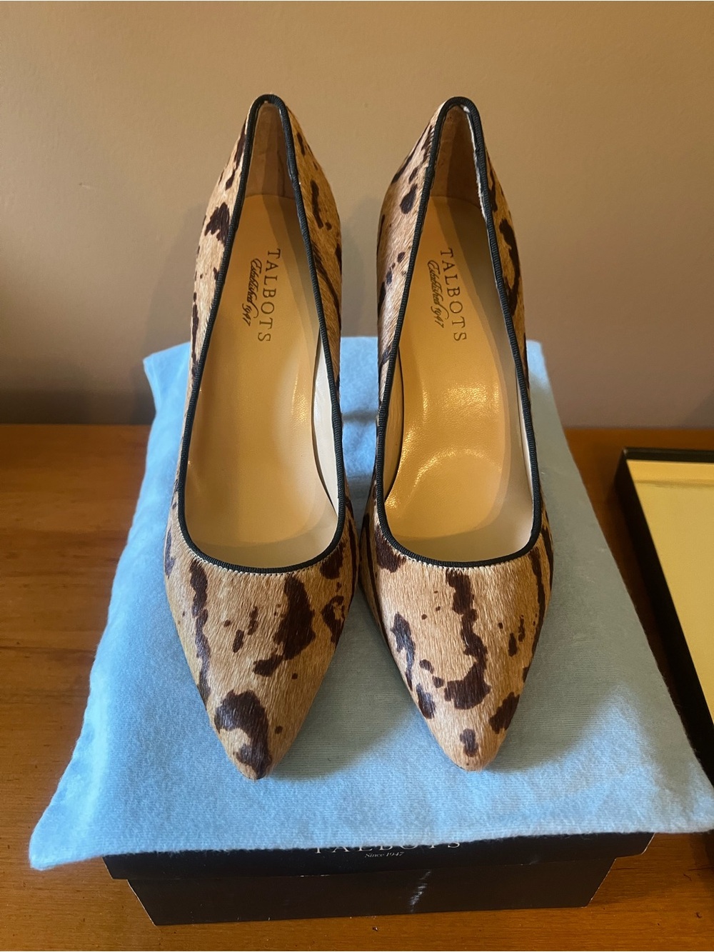 Talbots Leopard-Print Pointed-Toe Pumps in Brown and Black Trim